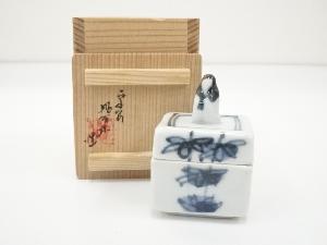 京焼　高野昭阿弥造　染付有馬筆香合（共箱）